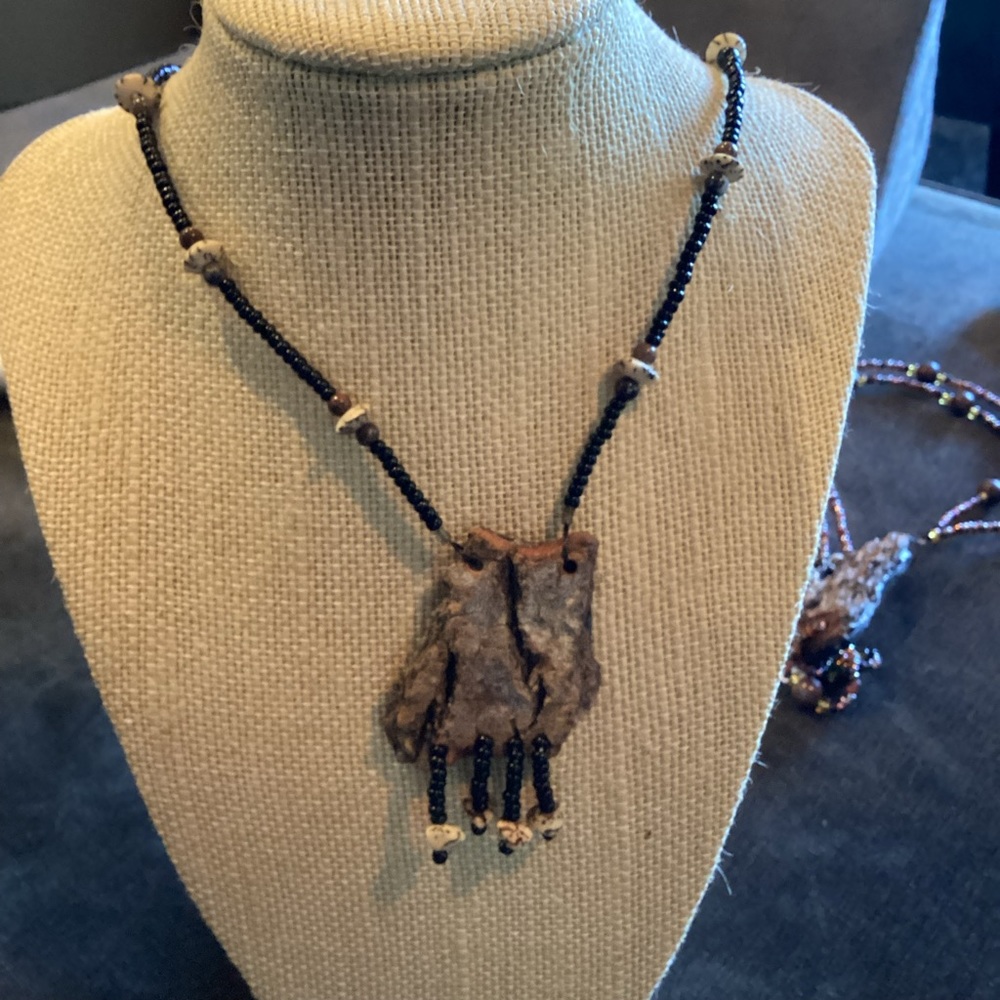 Beaded and bark handmade necklace.